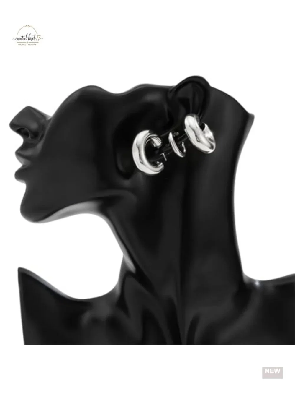 5-Piece Chunky Gold Huggie Hoop Ear Cuff Set Clip On Non Piercing Statement
